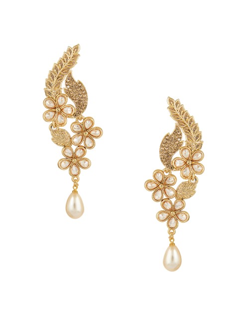 Lootkabazaar Gold Plated Chandelier Champagne Crystle With Pearl Hanging Earring For Women (JEGH81810)
